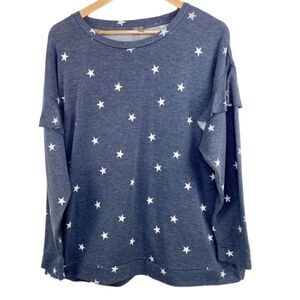 Brina & Em star print ruffle blue gray knit to